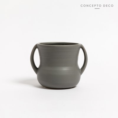 FLORERO VASIJA CERAMICA GRIS 13X12CM