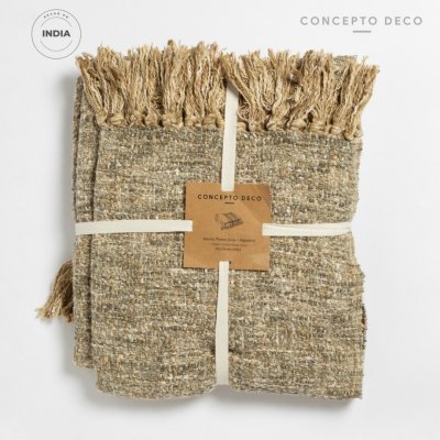 MANTA SOFÁ INDIA KERALA ALGODÓN Y LINO GRIS 130X170CM