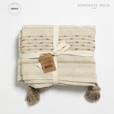 MANTA DE SOFÁ INDIA NAINI CRUDO Y BEIGE 140X180CM